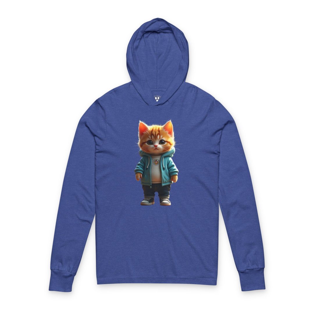 8510816938049388623_2048.jpeg Blue hoodie with a cartoon cat in a jacket and sneakers.