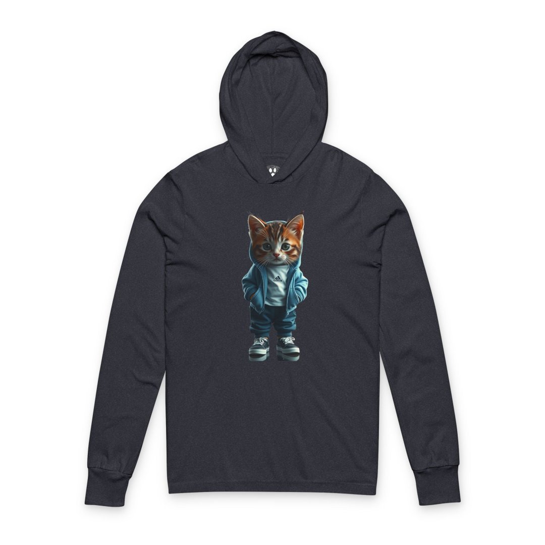 886063267811202033_2048.jpeg Hoodie featuring a cat dressed in a blue jacket and sneakers.