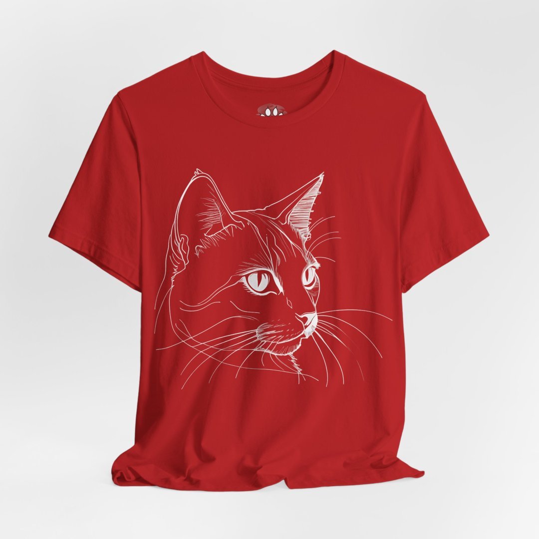 9251928343813638290_2048-1.jpeg Red t-shirt with a white line drawing of a cat's face.