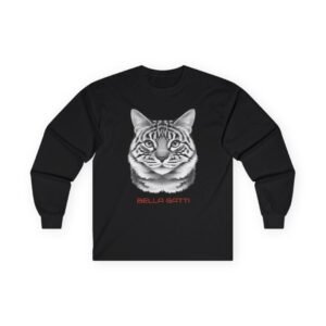 Kitten in a Blue Hoodie Graphic Long-Sleeve Tee Bella Gatti Cat Graphic Long Sleeve Tee
