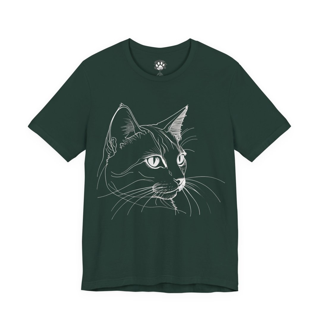 992208551804478063_2048-1.jpeg Dark green t-shirt with a white line drawing of a cat's face.