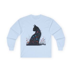 Black Cat Silhouette Graphic Long Sleeve Tee