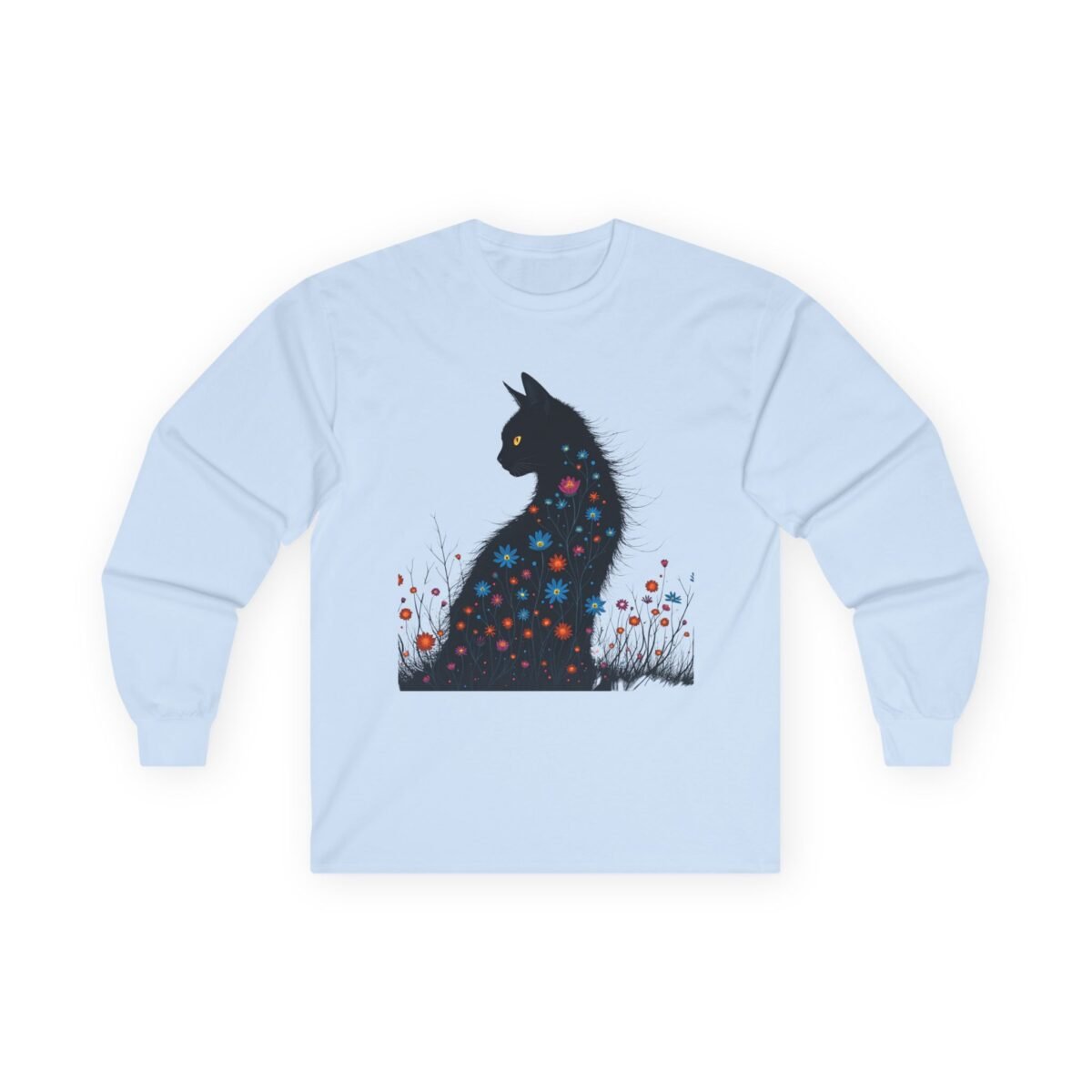 Black Cat Silhouette Graphic Long Sleeve Tee