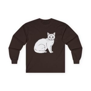 White Cat Drawing Long-Sleeve Tee