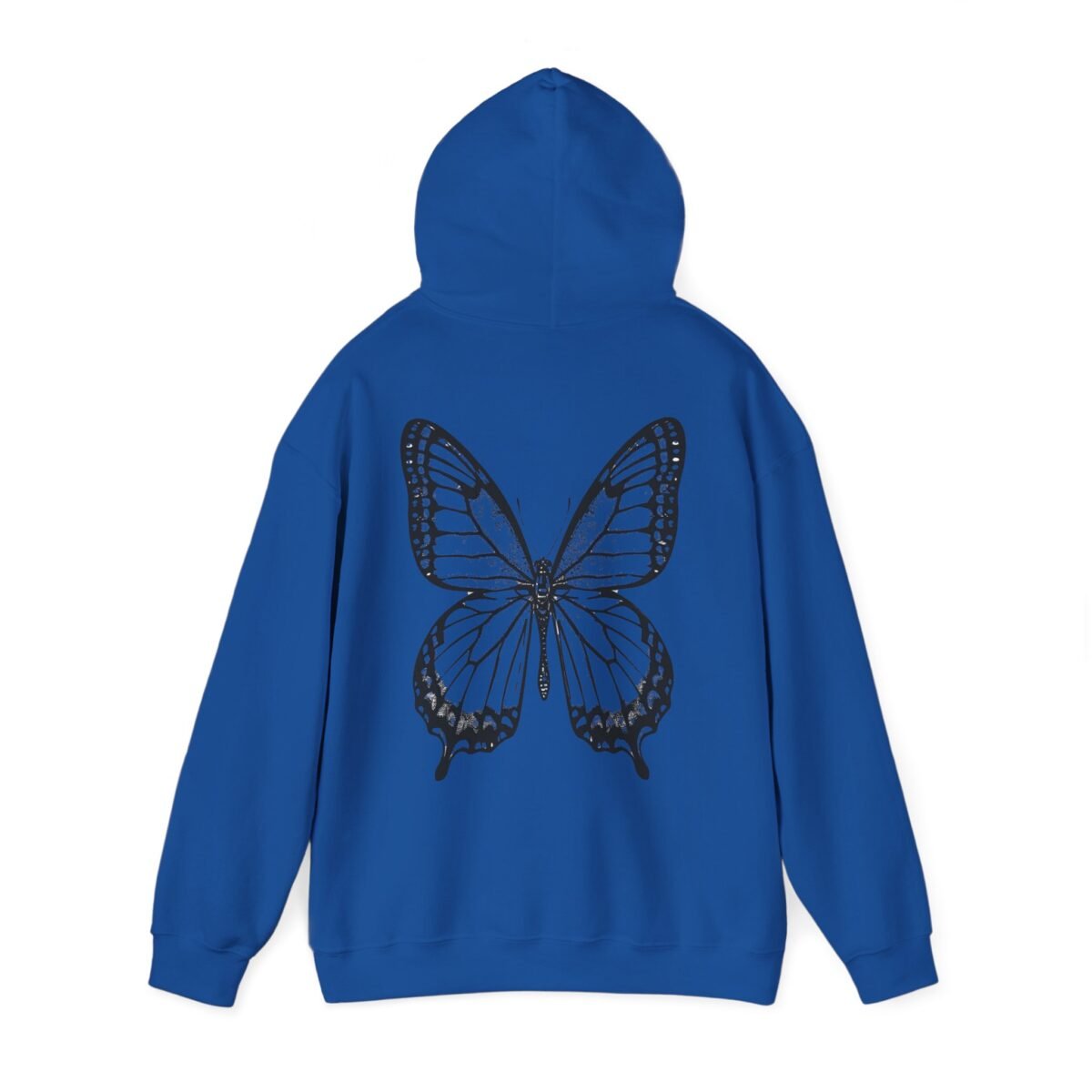 12405909811610563220_2048.jpeg Royal blue hoodie with a large black and blue butterfly design on the back.