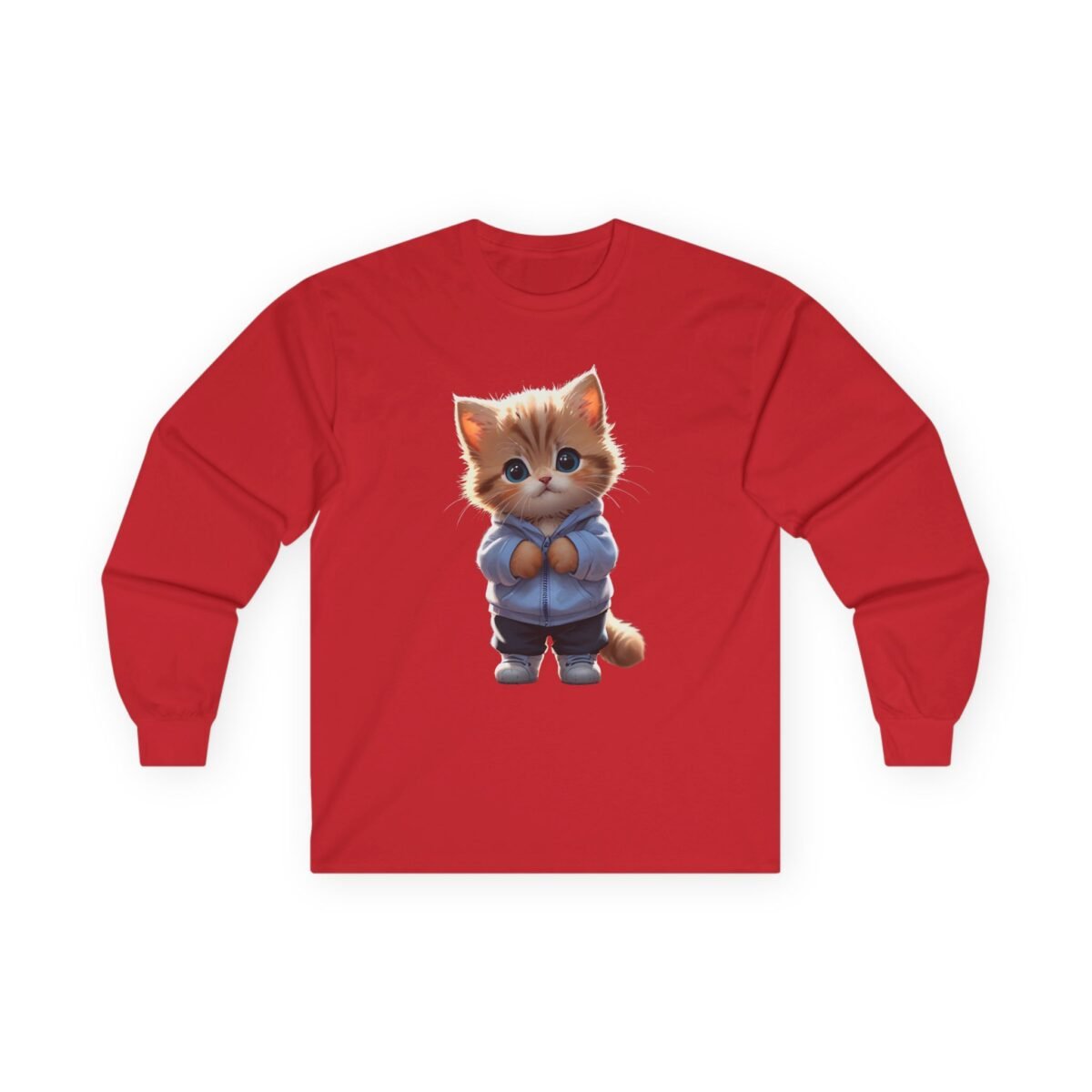 Cute Kitten in Hoodie Long Sleeve Tee.