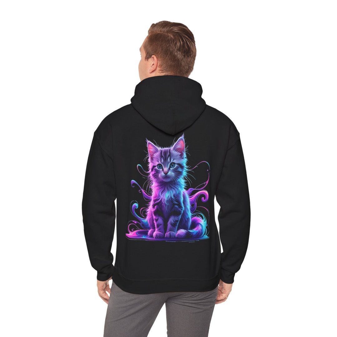 14086042296226857141_2048.jpeg Person wearing a black hoodie with a colorful cat design on the back.