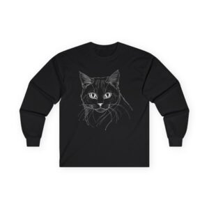Patriotic Cat Graphic Long Sleeve Tee Line Art Cat Unisex Long Sleeve Tee
