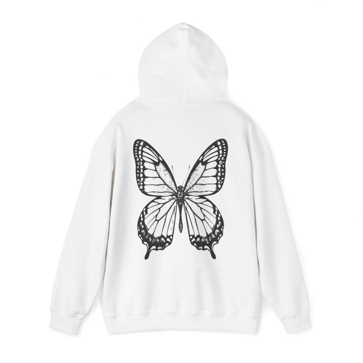 18194367357042481058_2048.jpeg White hoodie with a large black butterfly design on the back.