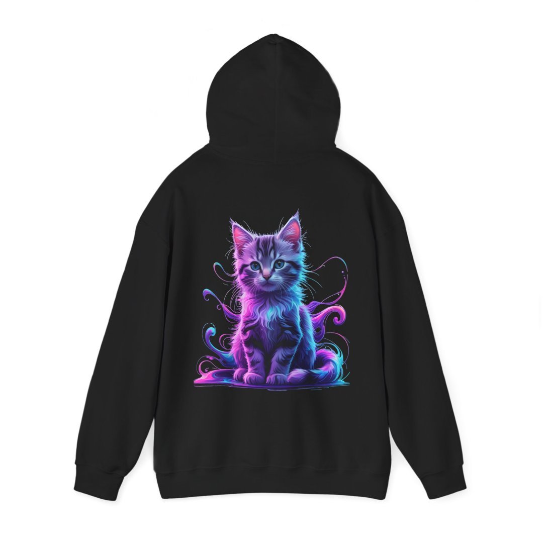 2005976625807643546_2048.jpeg Black hoodie with a colorful, artistic cat design on the back.