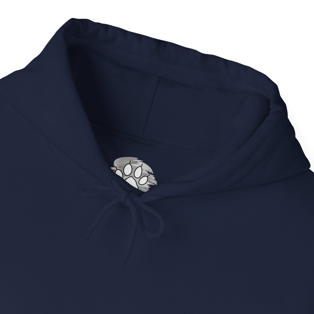 2532208995167787638_2048.jpeg Navy blue hoodie with a paw print tag inside the collar.