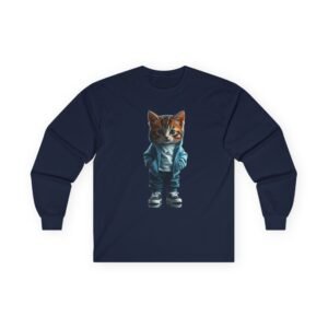 Adorable kitten in Jacket Graphic T-Shirt Streetwear Kitten in Hoodie Long Sleeve Tee
