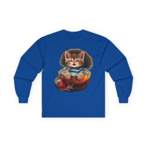 Black Cat Silhouette Graphic Long Sleeve Tee Kitten in Clamshell & Snail Long-Sleeve Tee