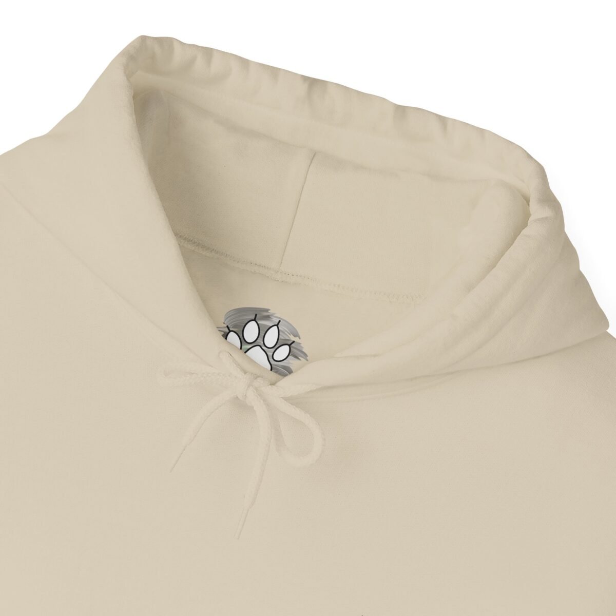 5145398480728639693_2048.jpeg Cream hoodie with drawstring and a grey and white paw print design inside the hood.