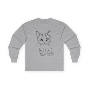 Patriotic Cat Graphic Long Sleeve Tee Minimalist Kitten Line Art Long Sleeve Tee