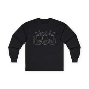 Patriotic Cat Graphic Long Sleeve Tee Three Cats Line Art Long Sleeve Tee