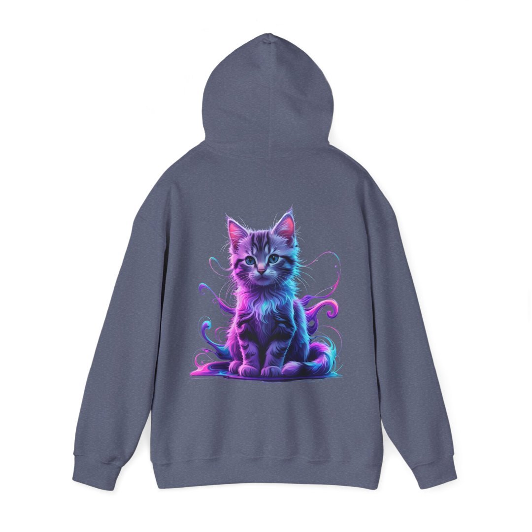 9303558217764462885_2048.jpeg Gray hoodie with a colorful cat illustration on the back.