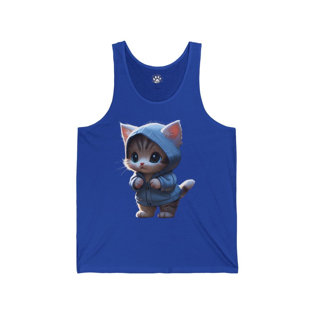 10867012025081390335_2048.jpeg Cute kitten in a hoodie on a blue tank top.