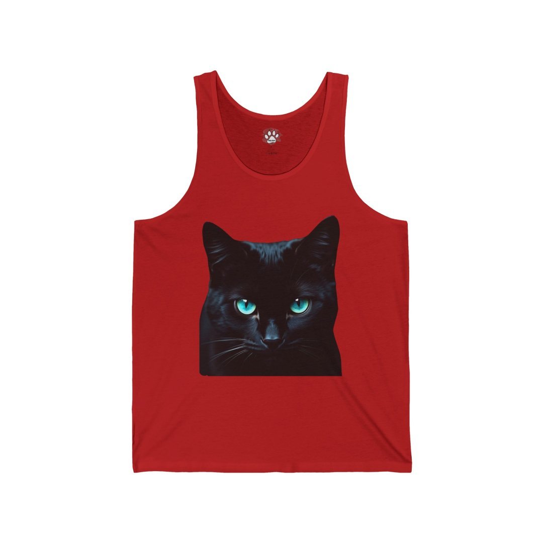 Red tank top with a black cat face design.