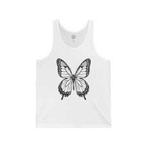 Vintage Butterfly Graphic Long Sleeve Tee White tank top with a black butterfly design on the front.