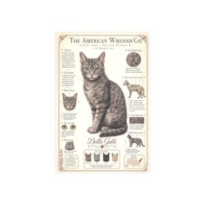 Illustration of an American Wirehair cat with detailed breed information.
