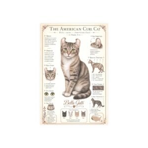 American Curl Cat Breed Poster Illustrated guide of the American Curl Cat with detailed features.