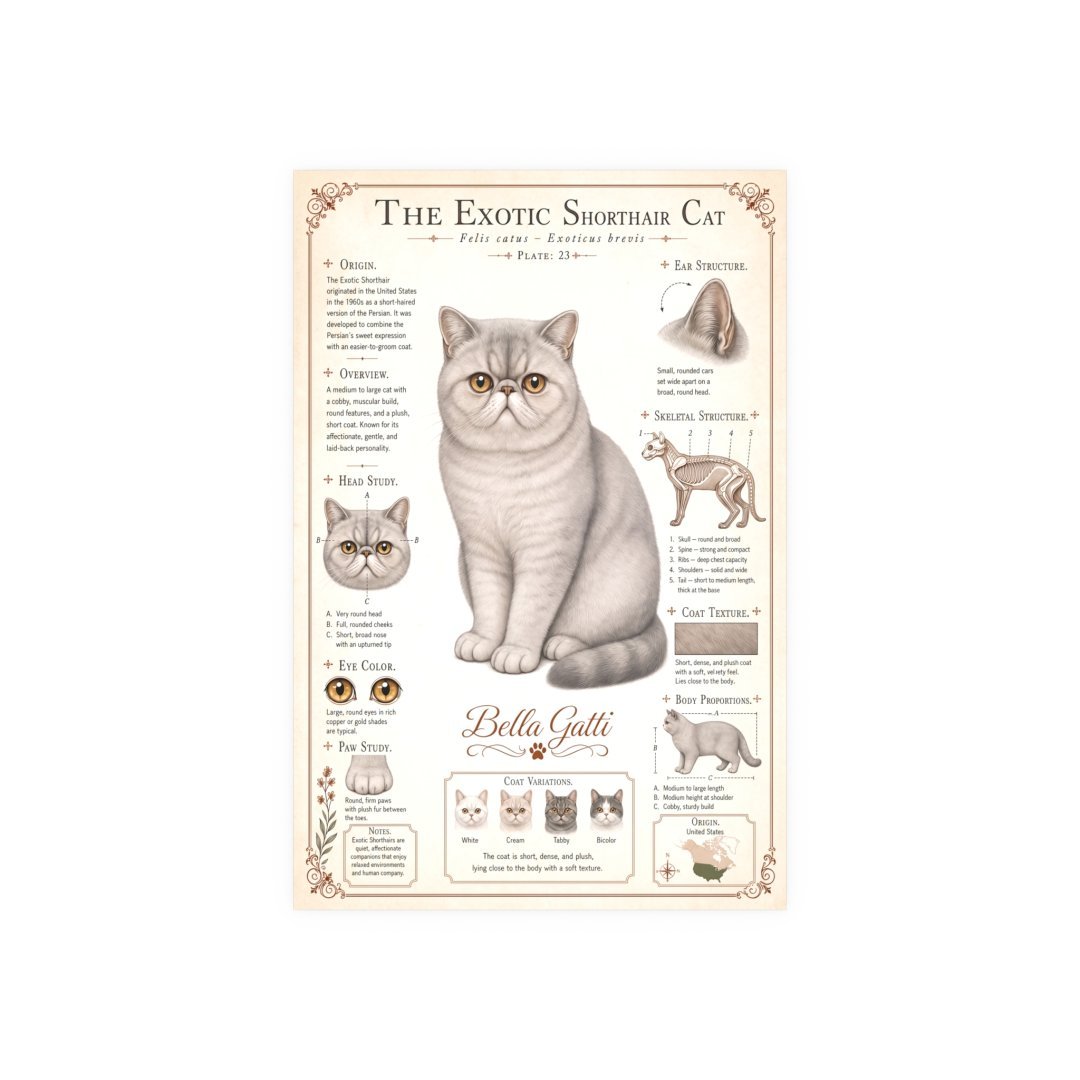 Illustrated guide to the Exotic Shorthair cat breed.