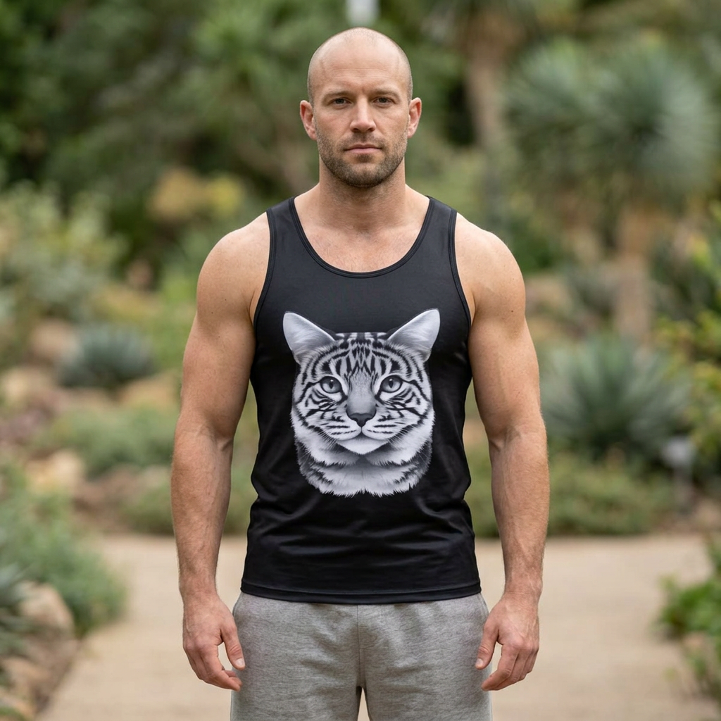 20260912182420-1f1aed72-c055-6fa0-bde1-560cc907d2a2.png Man wearing a tank top with a cat face design.