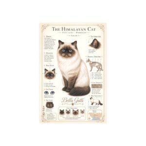 Chartreux Cat Breed Poster Illustration of a Himalayan cat with detailed features and characteristics.