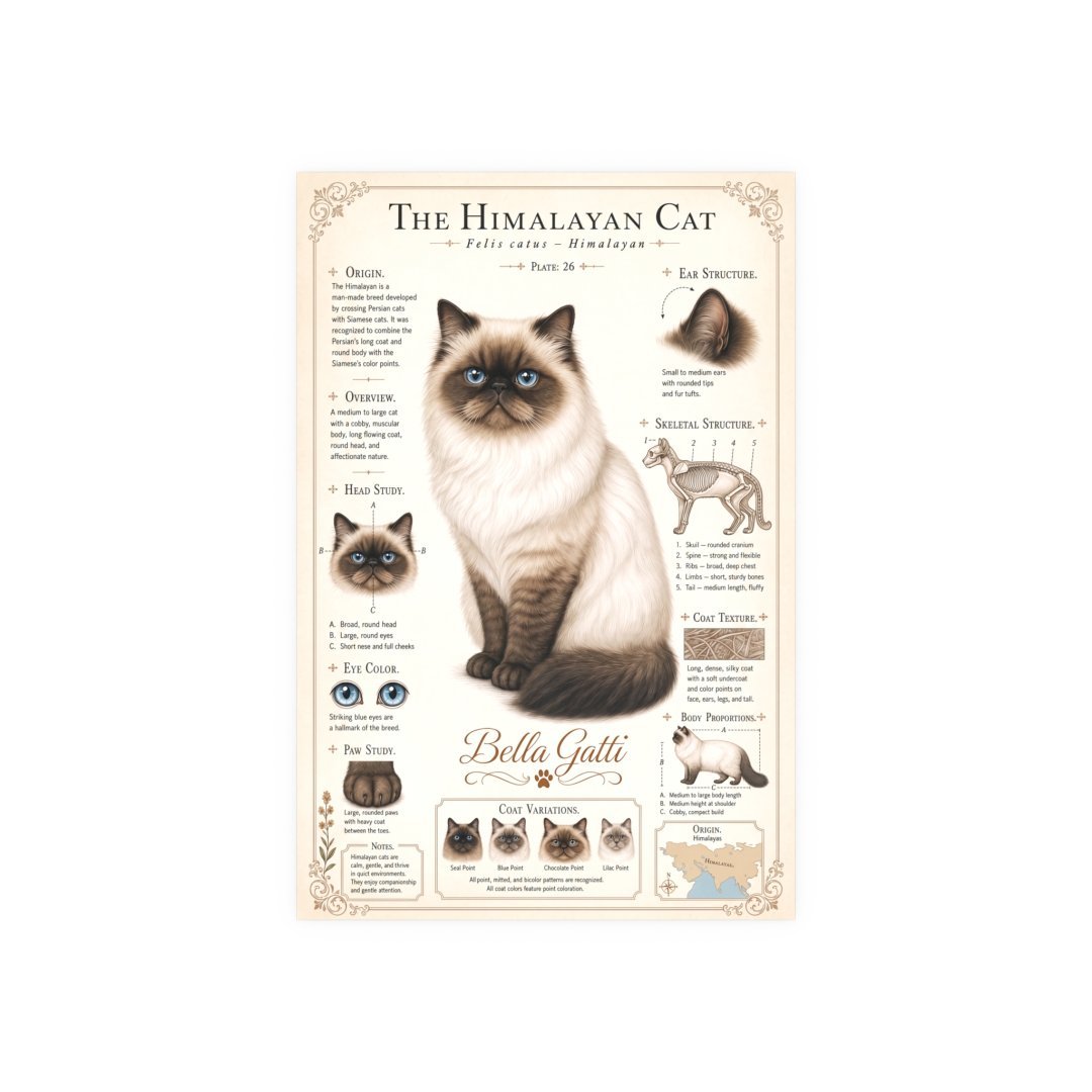 Illustration of a Himalayan cat with detailed features and characteristics.