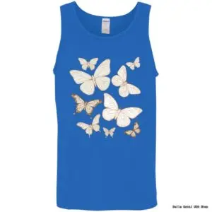 Blue tank top with white butterfly design