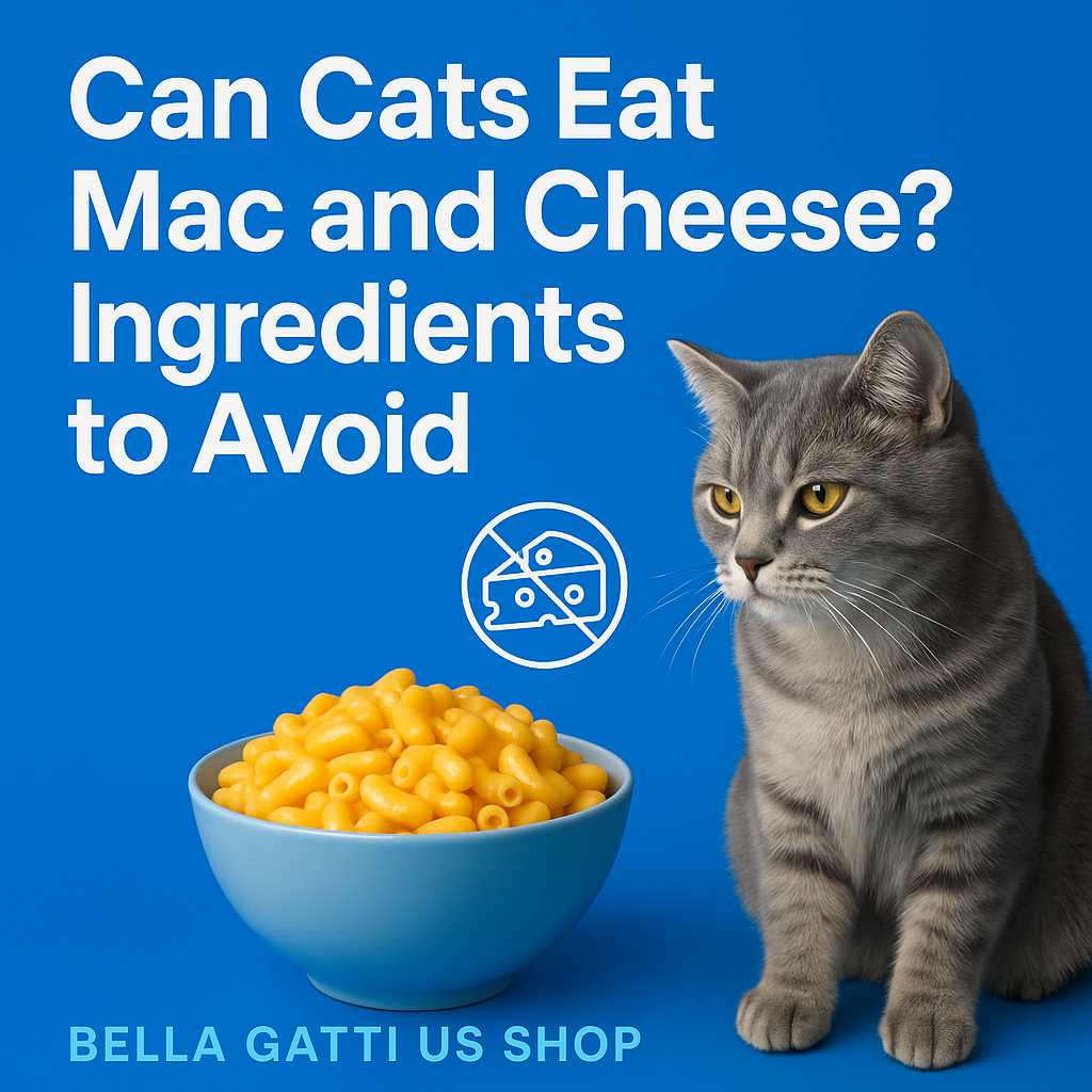 Cat sniffing bowl of mac and cheese on table