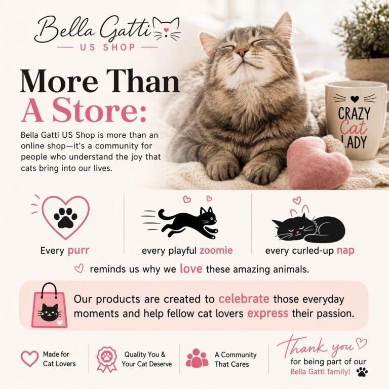 Bella Gatti US Shop advertisement celebrating the joy of cats and community for cat lovers.