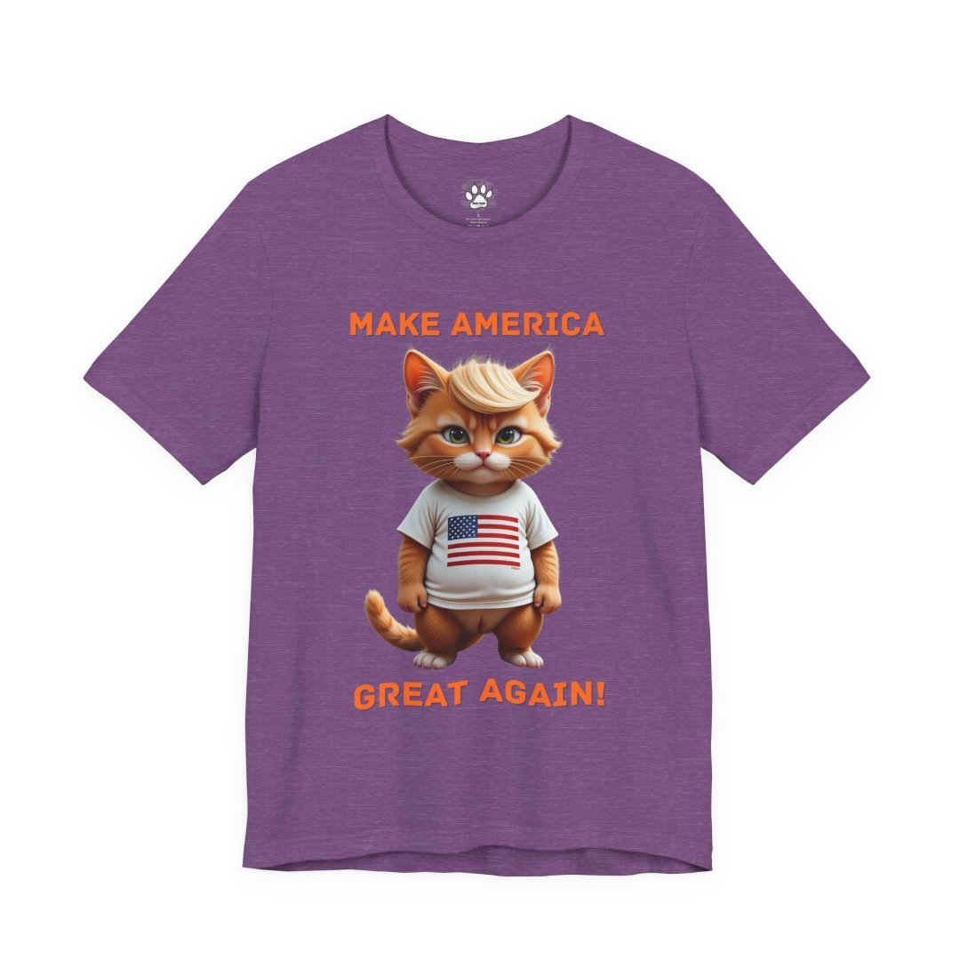 10068331183848316206_2048.jpeg Purple t-shirt with a cartoon cat wearing a USA flag shirt.