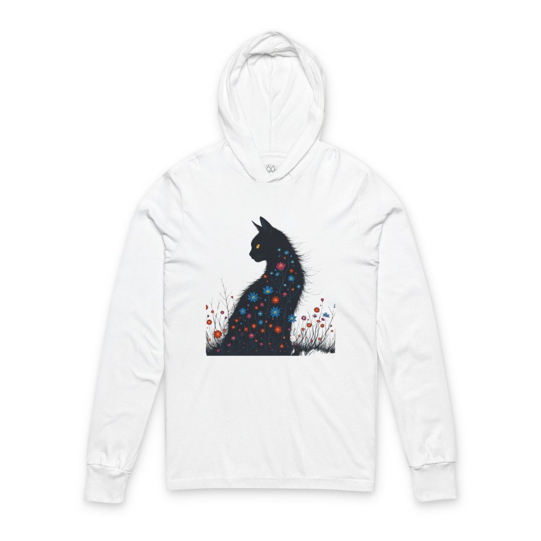 Floral Night Cat Hooded Long Sleeve Tee