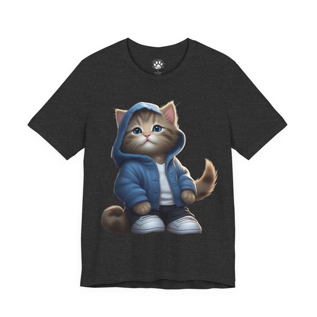 10951733594284604561_2048.jpeg T-shirt with cute cat wearing a blue hoodie and sneakers.