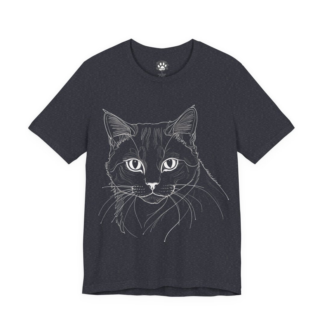 11620015844328099981_2048.jpeg Black t-shirt featuring a detailed line drawing of a cat's face.