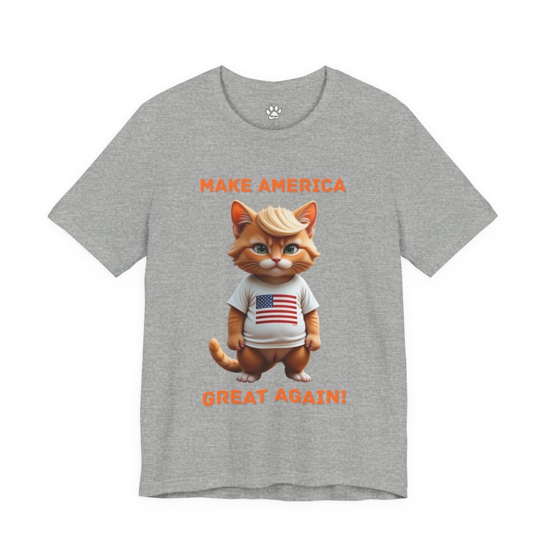 11624668100845030793_2048.jpeg Gray t-shirt with a cartoon cat wearing an American flag shirt.