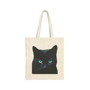 Black Cat Cotton Canvas Tote Bag Black Cat Cotton Canvas Tote Bag. Canvas tote bag with a black cat design featuring striking green eyes.