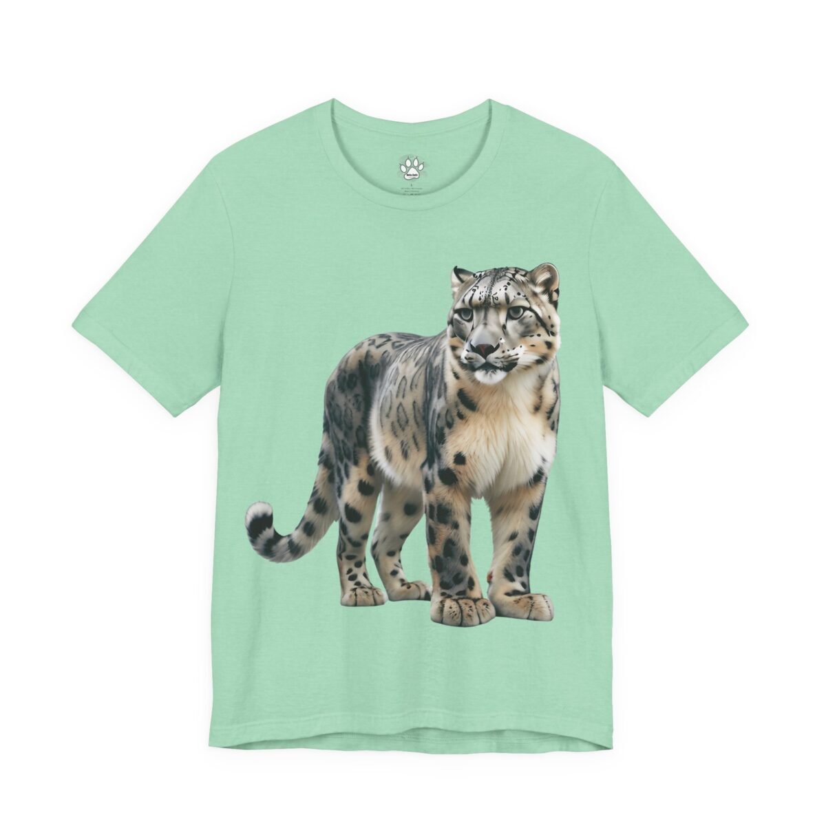 12854966551146683392_2048.jpeg Mint green t-shirt featuring a snow leopard.
