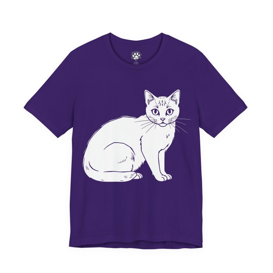 12933864356842772144_2048.jpeg Purple t-shirt with a white cat illustration on the front.