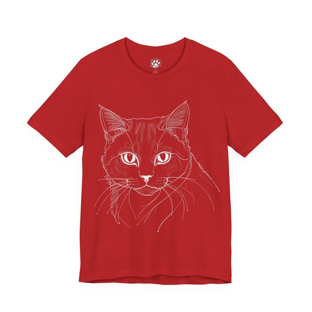 13427886777768777666_2048.jpeg Red t-shirt with a white line drawing of a cat's face.