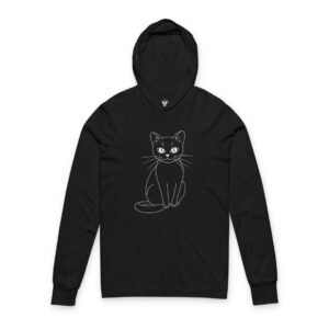 Cat & Kitten Moonlight Hooded Long-Sleeve Tee White Line Art Cat Hooded Long Sleeve Tee