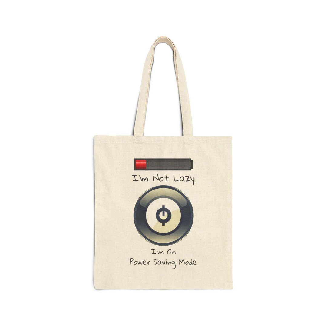 Canvas tote bag with battery and power saving mode design.