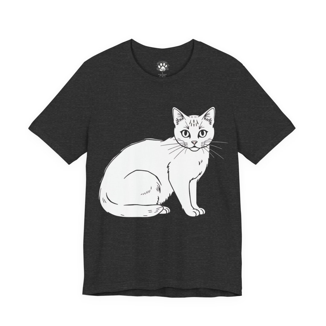 13879041348424685524_2048.jpeg Black t-shirt with a white cat illustration on the front.