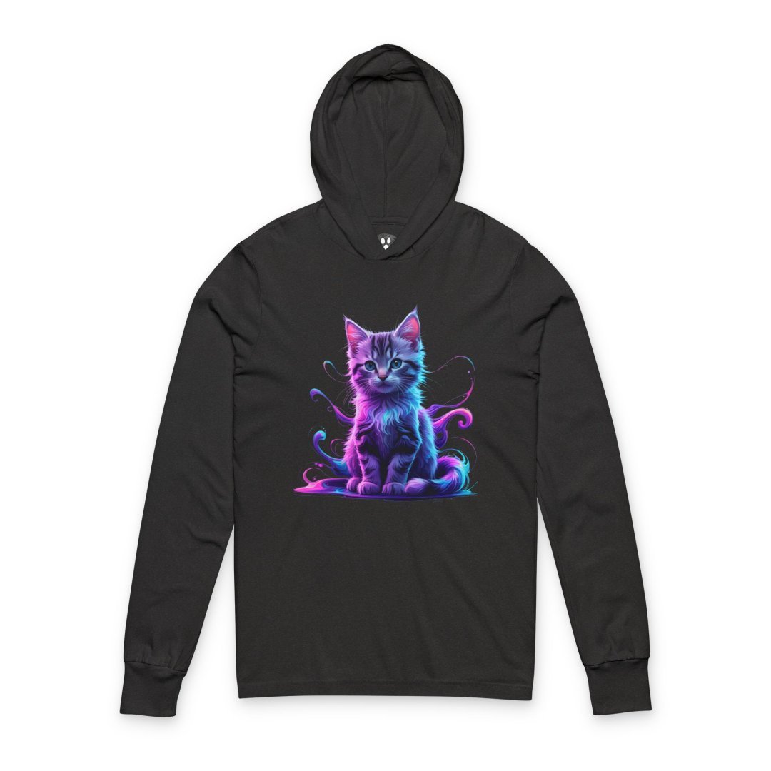 Neon Cosmic Kitten Hooded Long Sleeve Tee