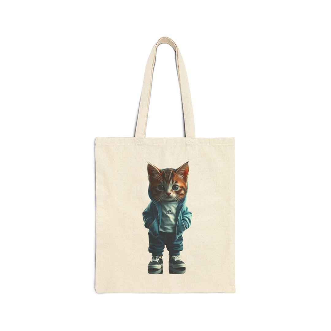 Cool Cat Streetwear Tote Bag. Tote bag with a cute cat in a hoodie and sneakers design.