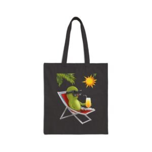 Always Be Yourself – Canvas Cotton Tote Bag Summer Vibes Birdie Cotton Tote Bag. Tote bag with a cartoon avocado lounging on a chair under the sun.