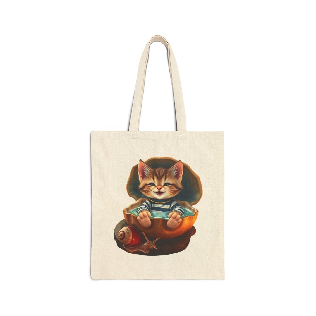 17080963256597198311_2048.jpeg Canvas tote bag with a cute kitten in a shell design.