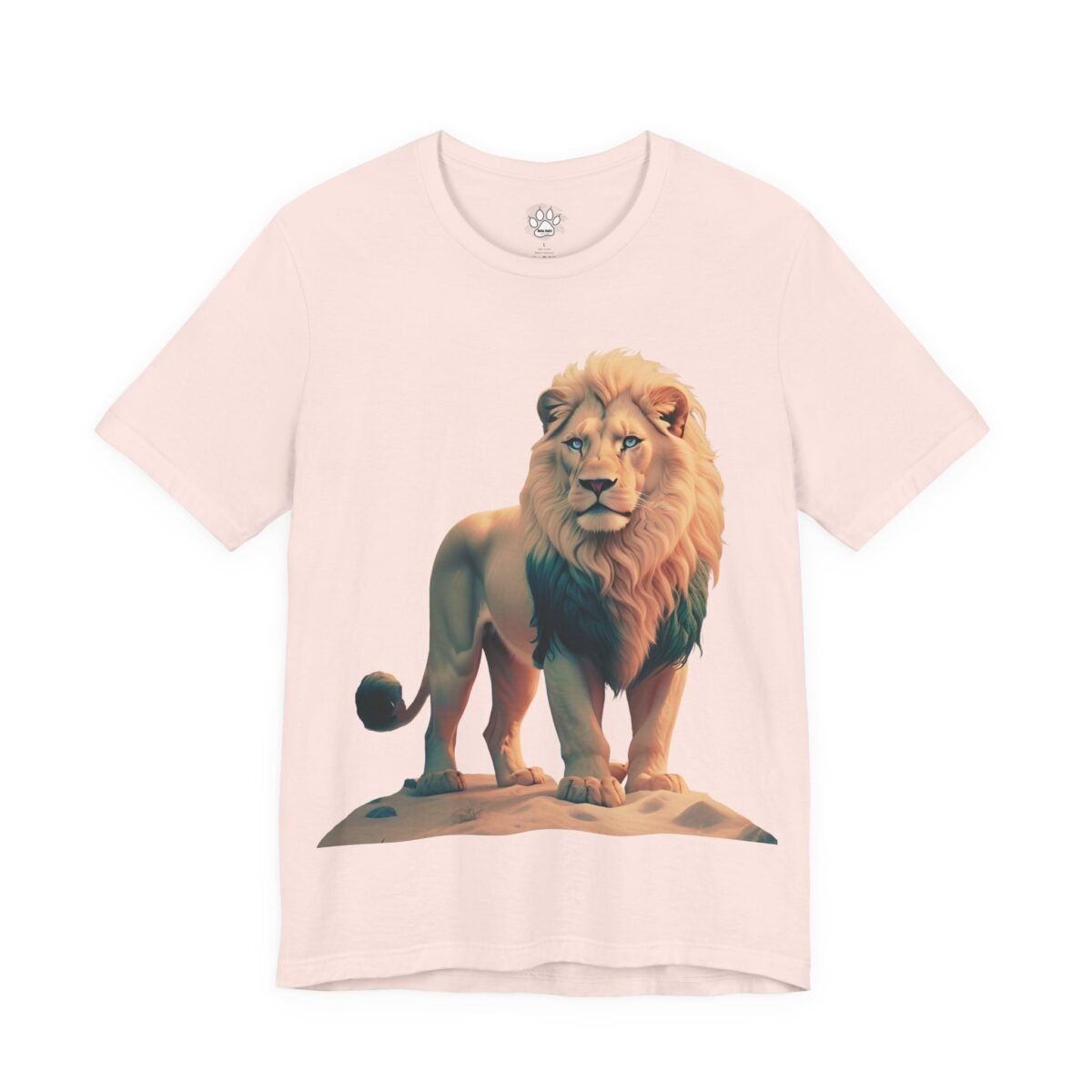 1741359988139732659_2048-1.jpeg Light pink t-shirt with a blonde lion graphic featuring blue eyes.